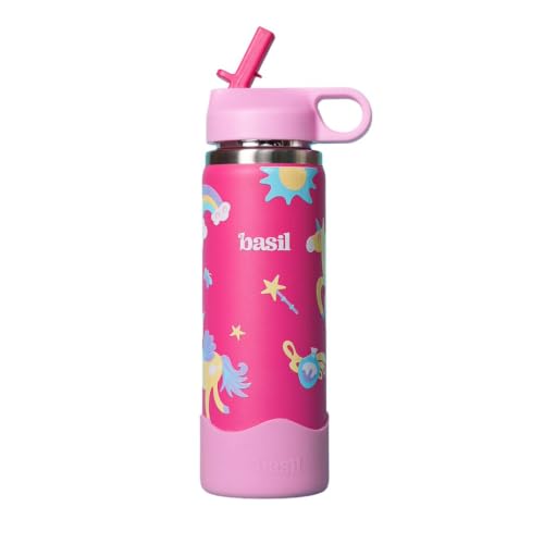 Image of Basil HydraPop 600ml Stainless Steel Water Bottle for Kids | Insulated Hot & Cold Thermos Sipper Bottle | Leakproof School Bottle | Pixie Dash