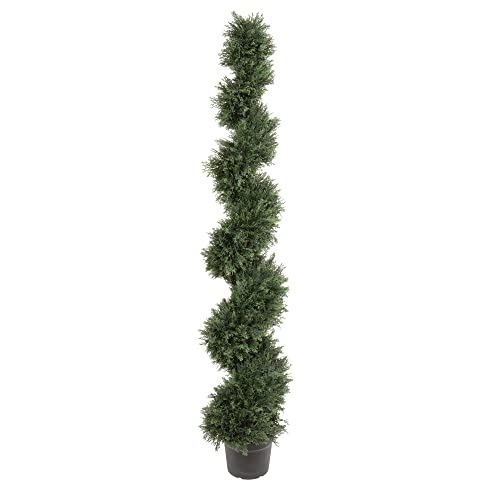 Vickerman Artificial Cedar Topiary Spiral Tree - 6 Foot Tall - Potted Natural Green Cedar - UV...