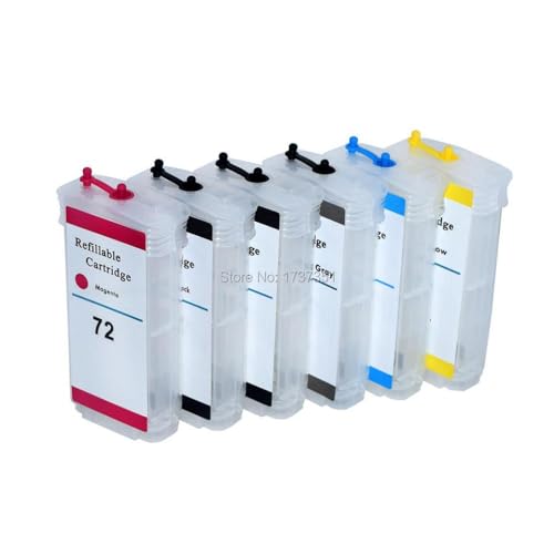 6Pack Refillable Ink Cartridges Compatible with Designjet T620 T770 T790 T795 T1120 T1200 T1300 T2300 Printers with ARC Chip