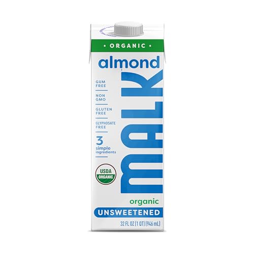 MALK Shelf Stable Organic Unsweetened Almond Milk - 32 Fl oz - Non GMO - Gum Free, No Fillers, Oil Free