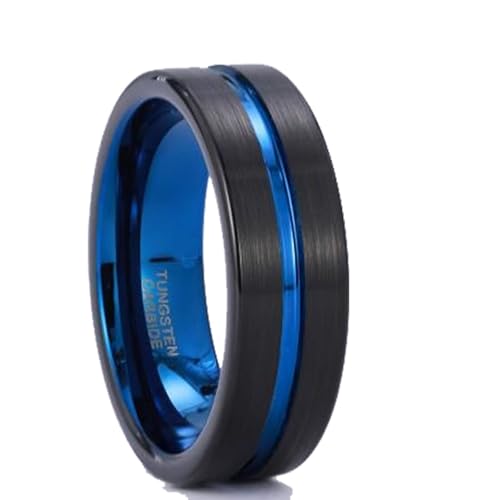 Bague tungstène homme brossé bleu alliance haut de gamme t52