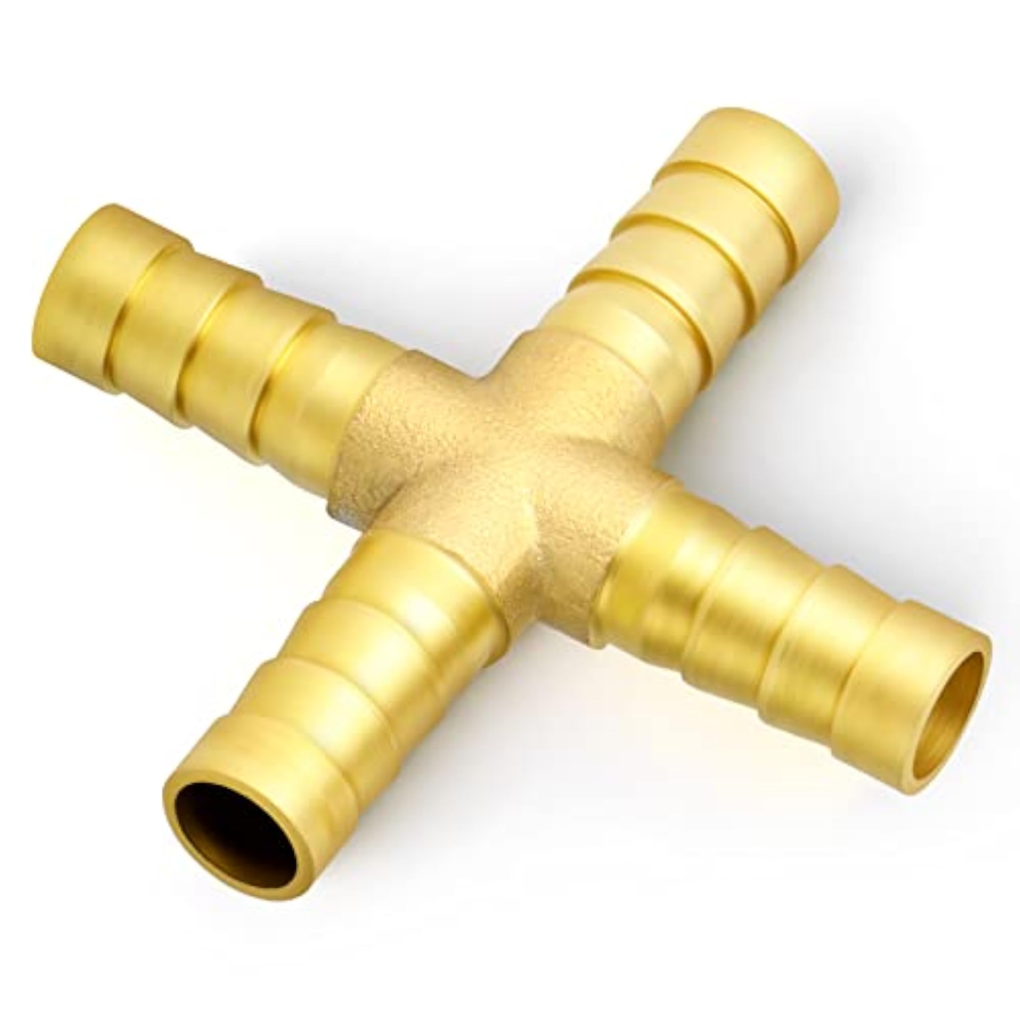 2PCS 1/4" Brass Hose Barb, 4-Way Hose Fitting with Clamps