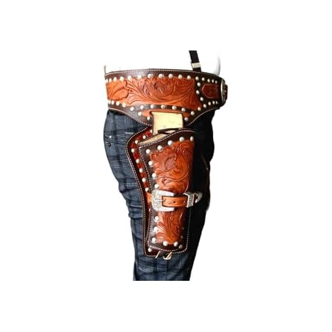 AS HANDCRAFT Full Grain DD Harness Buff Leather Western Gun Holster, Heritage Rough Rider Pistol Gun Holster, Cowboy Gun Belt & Holster for .38/357 Cal Revolver (Tan_42-44 Inch) Cover