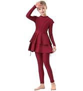 FYMNSI Kids Burkini Swimsuits Girls Baby Modest Muslim Swimwear Long Sleeve Swim Top Pants Hijab ...