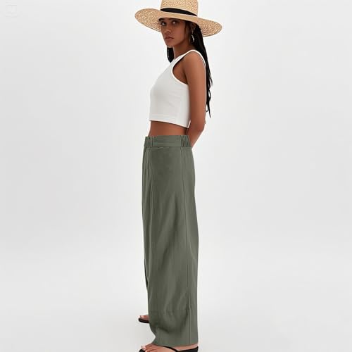 Wide Leg Linen Pants for Women Tall Casual Lightweight Breathable Gauze Palazzo Pants Elastic Waist Flowy Beach Pant3