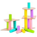 Gkumgwo Bloques de apilamiento de Cilindros,Bloque de Cilindros,Juego de Bloques de construcción de Madera de Colores | Juguetes de motricidad Fina para niños y niñas a Partir de 3 años, Actividades