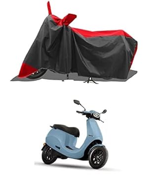 ROMEIZ - Two Wheeler - Scooty - Bike Cover for Ola S1 Electric Scooter Cover with Water-Resistant and Dust Proof Premium 190T Fabric_Red Stripe Large