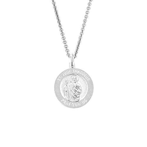 Ritastephens Sterling Silver Saint St Jude Thaddeus Medal Round Charm Pendant Necklace (Small, Regular)