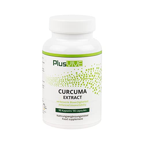 PlusVive - Kurkuma Kapseln, hochdosiert 450 mg Kurkuma Extrakt plus 150 mg Kurkuma Pulver pro Kapsel, mit schwarzem Pfeffer und Bioverfügbarkeitsmatrix, 90 vegane Kapseln Cover