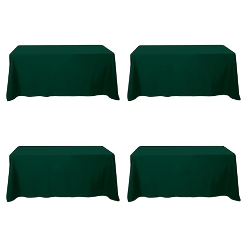 Image of BRILLMAX 4 Pack Hunter Green Tablecloths 90 x 132 Inch for 6ft Rectangle Tables - 150 GSM Polyester Fabric, Floor Length Drop, Water, Stain & Wrinkle Resistant Cloth for Wedding Reception Banquet