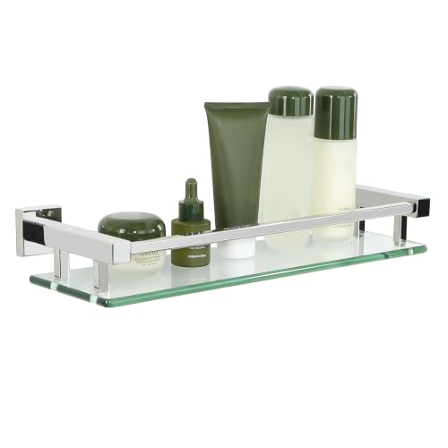 SAYAYO Étagères de Salle de Bain Étagère de Douche en Verre Étagère Murale Rangement Douche avec Tablette, Verre Trempé Rectangulaire, Finition Chrome...