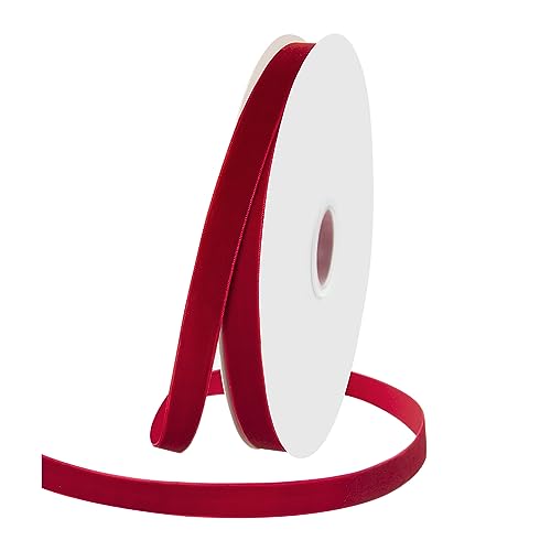 5/8' Wide x 25 Yards Velvet Ribbon, Vintage Single Face Velvet Ribbons for Gift Wrapping, Christmas Wrapping Bows, Wedding Decor, Sewing and More (Red)