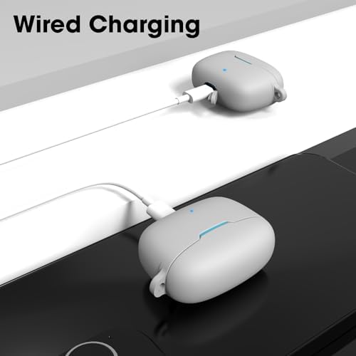 Image of Sounce Earphone Case Cover Compatible with pTron BassBuds Duo, Soft Silicone Skin Case Cover Shock-Absorbing Protective Case with Keychain[Front LED Visible] - (Grey)-(Case Cover Only)