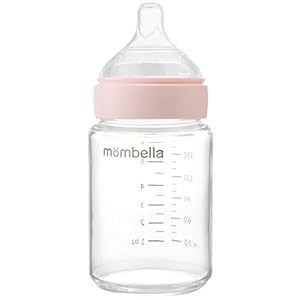 Mombella Glass Baby Bottle Classic Glas-Babyflaschen für 0-6 Monate mit Slow Flow Nippel, Anti Kolik Säuglingsflasche, luftfreie Neugeborenenflaschen für stillende Babys, 6 oz/180 ML, Elfenbein