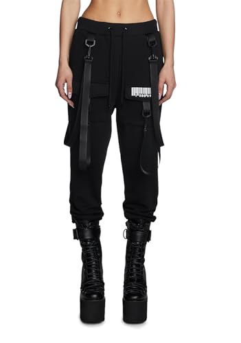 Dolls Kill Digital Blaze Cargo Joggers by Club Exx – Reflective Barcode Graphics, Detachable Suspenders & Elastic Waist