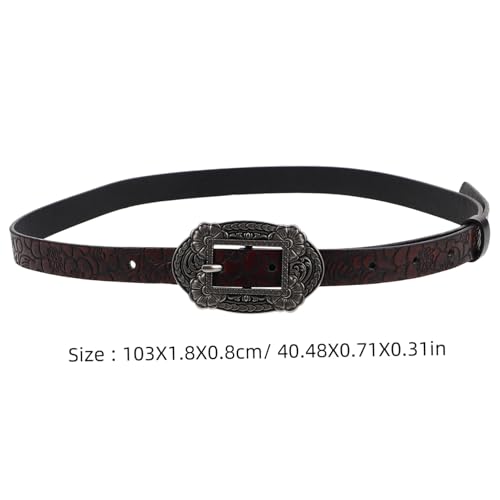 BESPORTBLE Vintage Western Floral Design Belt for Women Men PU Waist Belt with Engraved Buckle for Daily Wear Antique Retro Style Cowgirl Accessory2