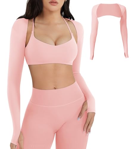 Image of YEOREO Women Crop Top Long Sleeve Bolero Open Front Workout Cropped Shirts Sports Shrug