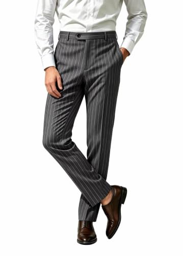 Dark Gray Mens Pinstripe Dress Suit Pants Slim Fit Formal Event 30W X 30L