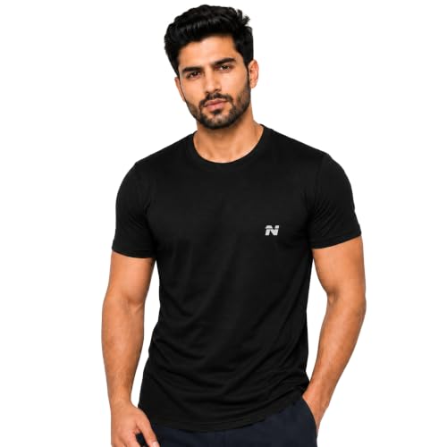 Image of NINQ Half Sleeve Tshirt for Men | Round Neck Regular Tshirt | Breathable Mesh Dotted Stylish T-Shirt | Sports Wear Casual Tee for Gym, Running & Daily Comfort
