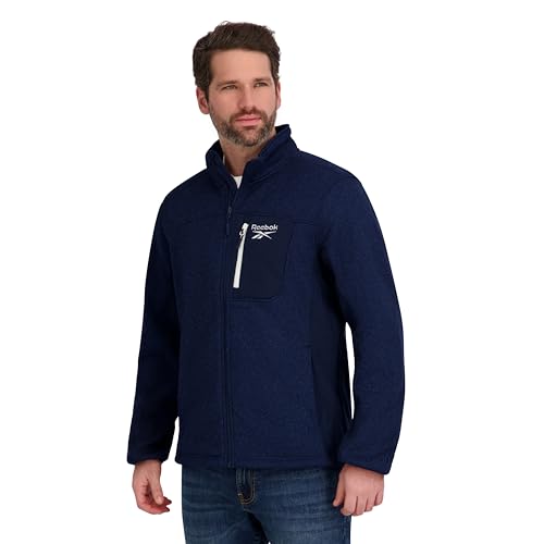 Reebok Mens Mock Neck Zip-Up Textured Fleece Shell Jacket, Batik