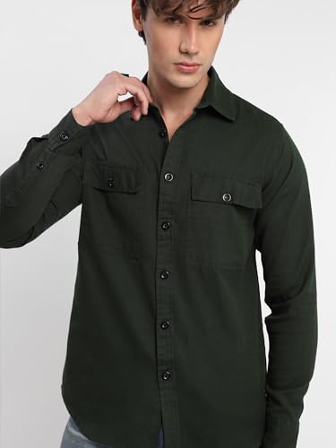 Image of Beyoung Drill Laffer Fabric Urban Shirt for Men | Regular Fit | Classic Collar | Drop Shoulder | Full Sleeves | Solid Pattern | Casual Shirt for Men