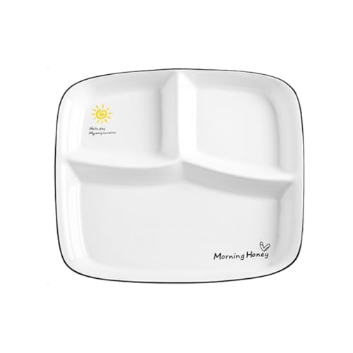 VICASKY 1pc Exquisite Ceramic Three Compartment Plate White Tray for Serving Steak Pasta Baked Goods Design for Home Hotel Use