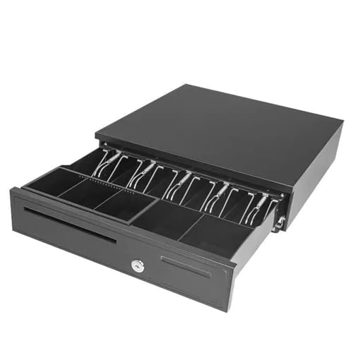 KFGISD, Cajón de caja registradora negro resistente con apertura manual por empuje y bandeja extraíble for monedas, Cajas de Supermercado