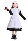 Kids Colonial Costume Set Pioneer Prairie Dress Girls Pilgrim Costume Including White Aprons and Pioneer Bonnet