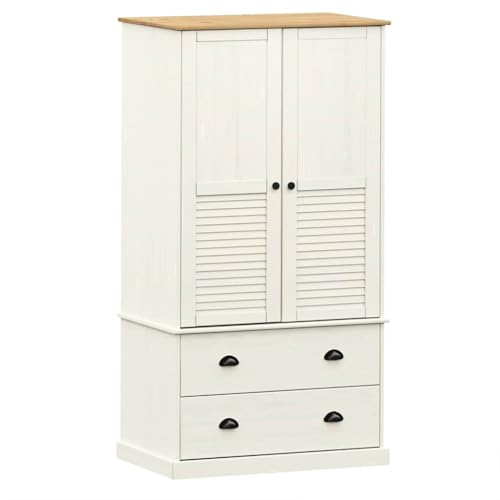 vidaXL Armario Vigo Madera Maciza de Pino Blanco 90x55x170 cm, Armario ropero, Armario de Dormitorio, Armario Independiente, Armario almacenaje