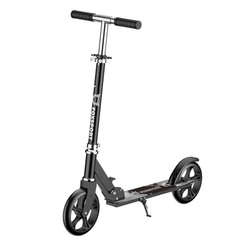 FOXSPORT-Patinete para Adolescentes y Adultos Plegable de Hierro, Manillar Ajustable de 3 Niveles, Ruedas Grandes, Max Soporte 120kg (Negro)