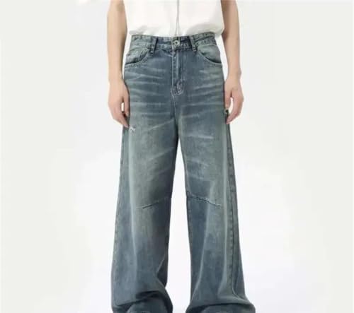 Mens Denim Pants Washed Straight Casual Wide Leg Loose Fit Trousers Summer Streetwear2