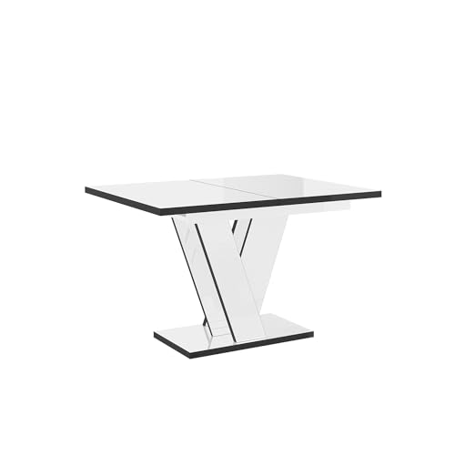 MEBLINI Esstisch Ausziehbar - Esszimmertisch Modern - Küchentisch - Säulentisch - Ausziehtisch - Dining Table - Esszimmertische - 120-160x90x75cm - Viney - Weiß Hochglanz/Schwarze Ränder MEBLINI Esstisch Ausziehbar - Esszimmertisch Modern - Küchentisch - Säulentisch - Ausziehtisch - Dining Table - Esszimmertische - 120-160x90x75cm - Viney - Weiß Hochglanz/Schwarze Ränder