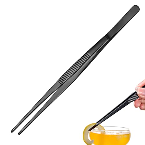Tweezers – 11.8''/30cm Precision Tweezers, Garnish Stainless Steel Tongs for Bartender, Mixologists Clipping Food – NZ01-B (Black)