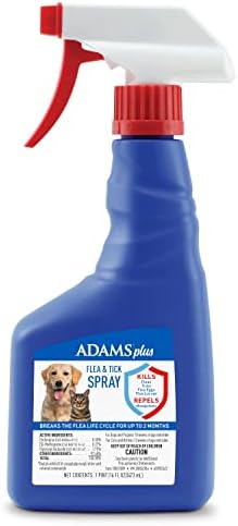 Adams Plus Flea & Tick Spray For Dogs and Cats | Kills Adult Fleas, Flea Eggs, Flea Larvae, Ticks, and Repels Mosquitoes For Up To 2 Weeks | Controls Flea Reinfestation For Up To 2 Months | 16 Oz