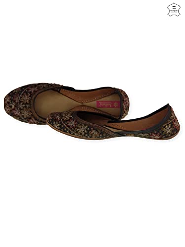Image of Fulkari Women's Mirror Genuine Soft Leather Embroidered Jutis | Bite and Pinch Free Jutti | Punjabi Formal Juttis | Girl's Wedding Flat Ladies Mojari | Formal Ethnic Juti |