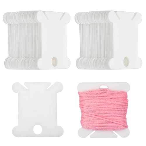 VACUBXBY 100 Pcs Plastic Floss Bobbins Embroidery Thread Organiser Cross Stitch Embroidery Cotton Thread for Craft DIY Embroidery Sewing Thread Storage