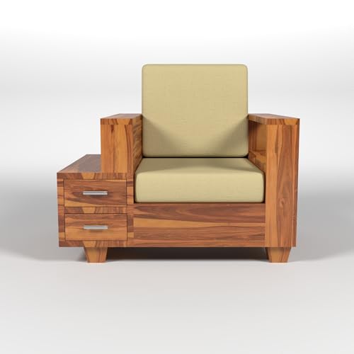 Image of Solid Sheesham Wood Single Seater Sofa with Drawer Storage - Elegant Wooden Sofa | Single Person Sofa Set for Your Living Room (Design 22)