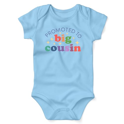 Promoted To Big Cousin Babygrow Colorful Design Babywear Cute One Piece Babygrow Unique Baby Outfit Cozy Keepsake Sleepsuit, 6-12 Months, Light Blue