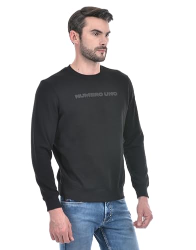Image of Numero Uno Mens Blue Typographic Round Neck Brushed Fleece Sweatshirt