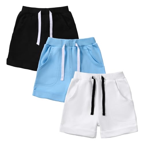 Image of SOBOWO Baby Boys Girls Sport Shorts Summer 3-Pack Solid Cotton Jogger Active Shorts Casual Harem Pants 0-24 Months