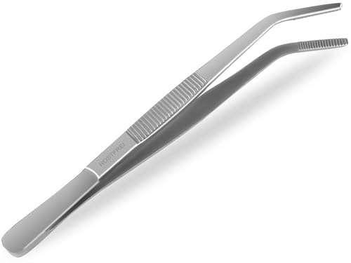 PREMIUM Küchenpinzette | Grillpinzette | Kochpinzette | Pinzette Edelstahl | Gourmet-Qulität | Gebogene Ausführung (16,0 cm)