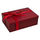 BloomWrap Scatola Regalo Bordeaux con Coperchio 30 x 20 x 10 cm, Scatola Magnetica Pieghevole con Nastro, Biglietto & Etichetta per Compleanno Matrimonio Natale