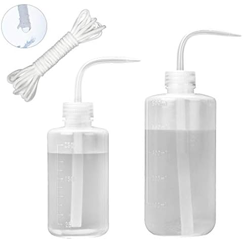ORIMERC Watering Bottle 250ML & 500ML with 15 feet Self Watering Wick Cord for Indoor Plants Succulent Cactus Plastic Squeeze Water Can Long Nozzle Waterer Bonsai Terrarium Orchids Seedling Lab Wash Cover