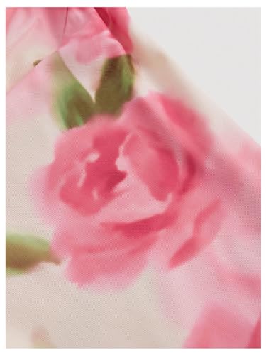 GORGLITTER Women's Floral Ruched Bodycon Cami Dress Mesh Sleeveless Ruffle Asymmetrical Hem Midi Dresses3