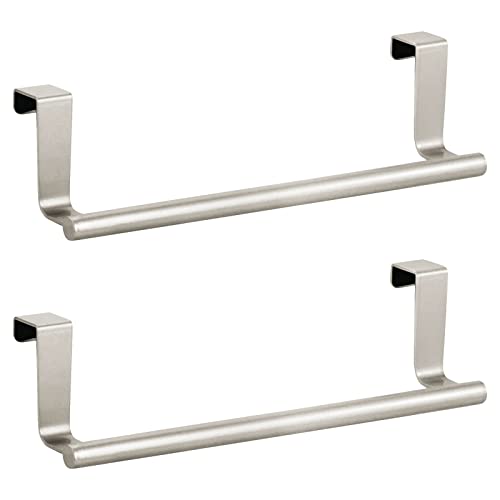 Mdesign Metal Over The Door Towel Holder For Kitchen Cabinet - Hand, Dish, And Tea Towel Rack - Over The Door Towel Bar And Hanger - Kitchen And Bathroom Organizer - Omni Collection - 2 Pack, Satin #TOP5