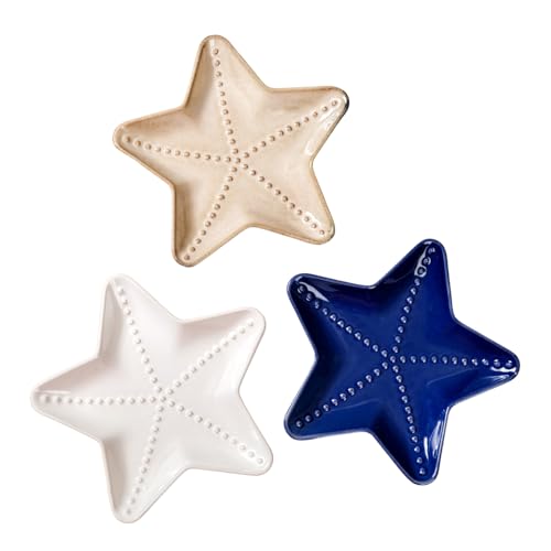 Image of Nestasia Set of 3 Starfish Ceramic Serving Plates | Microwave & Dishwasher Safe, BPA-Free, Ocean-Inspired Dinnerware |Ideal for Appetizers, Snacks, Gifting, Serving, Decor (Multicolour)