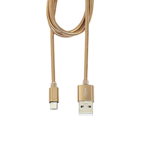 Image of V-Walk 1 Mtr Metal Micro Charging & USB Syncing Cable Data Cord - Compatible with Samsung, HTC, Motorola, Sony, Lenovo and Other Andriod Devices - Gold