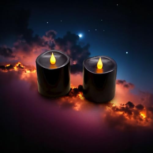Image of Black Flameless LED Candles 3 inch Diameter Real Wax 2AA Battery Operated 600hr+ Flickering Candles with Timer Remote Control for Halloween Thanksgiving Christmas Indoor (Black, 3″x3″- 2 PCS)