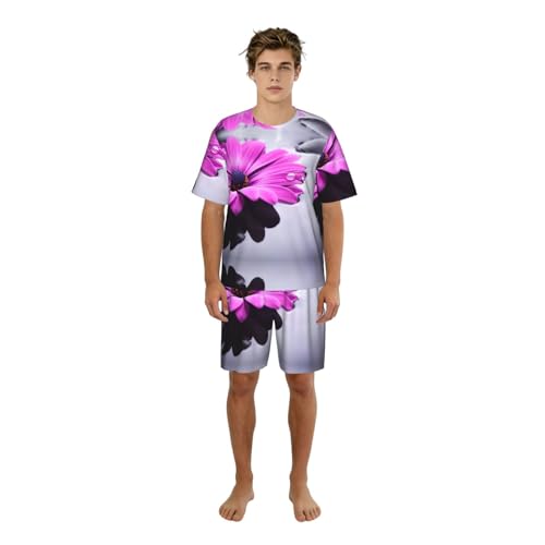 Pyjama manches courtes homme imprimé floral violet avec poches d'été