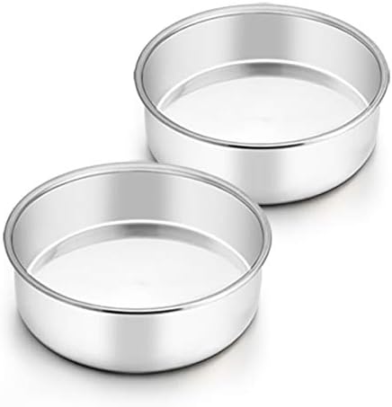 TeamFar 6 Inch Cake Pan, 2 Pcs Round Tier Cake Pan Set Stainless Steel for Baking Steaming Serving, Fit in Oven Pot Air Fryer, Healthy & Heavy Duty, Mirror Finish & Easy Clean, Dishwasher Safe